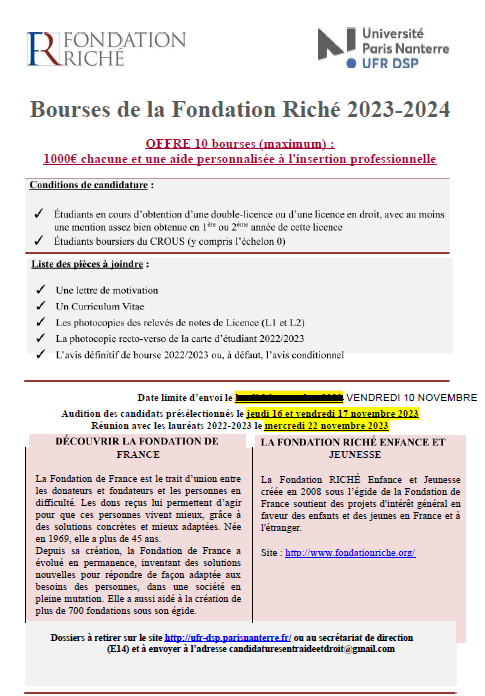 Bourses de la Fondation Riché 2023-2024